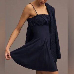 Anthropologie Navy Pleated Dress